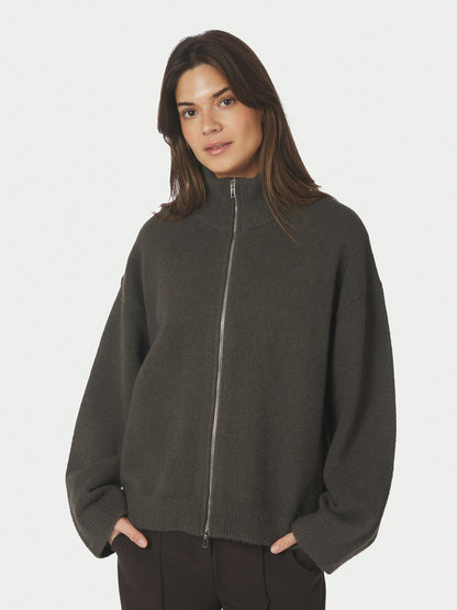 Asley Zip Knit Cardigan - Moss Green