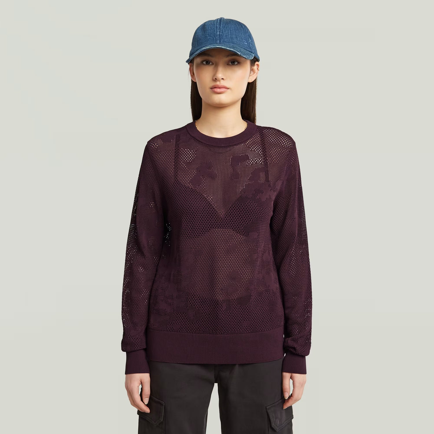 Pointelle knit wmn - Maroon