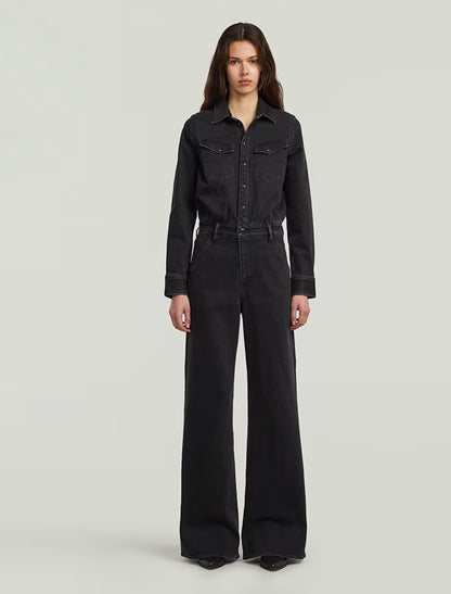 Western Wide Leg Jumpsuit L/S - Worn In Dark Sea