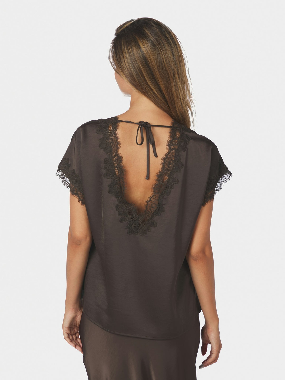 Benera Heavy Sateen Lace Blouse - Dark Brown Dark Brown