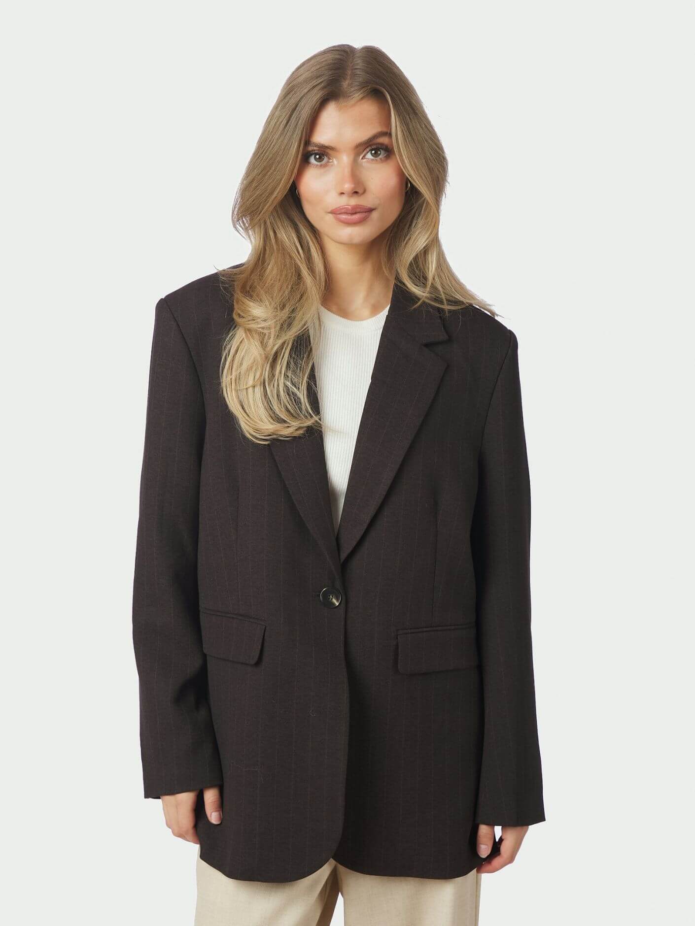 Gaby Pinstripe Blazer - Dark Brown