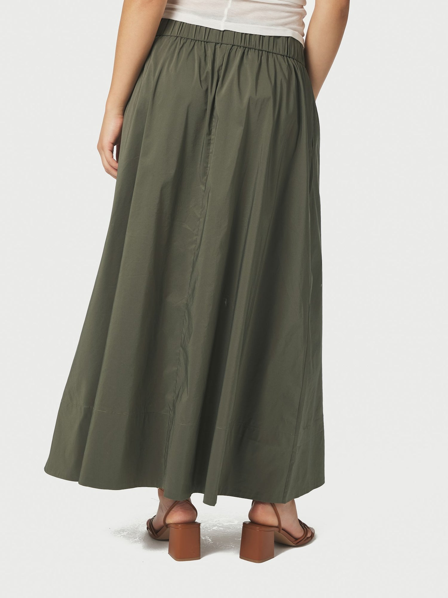 Yara Long Poplin Skirt - Army