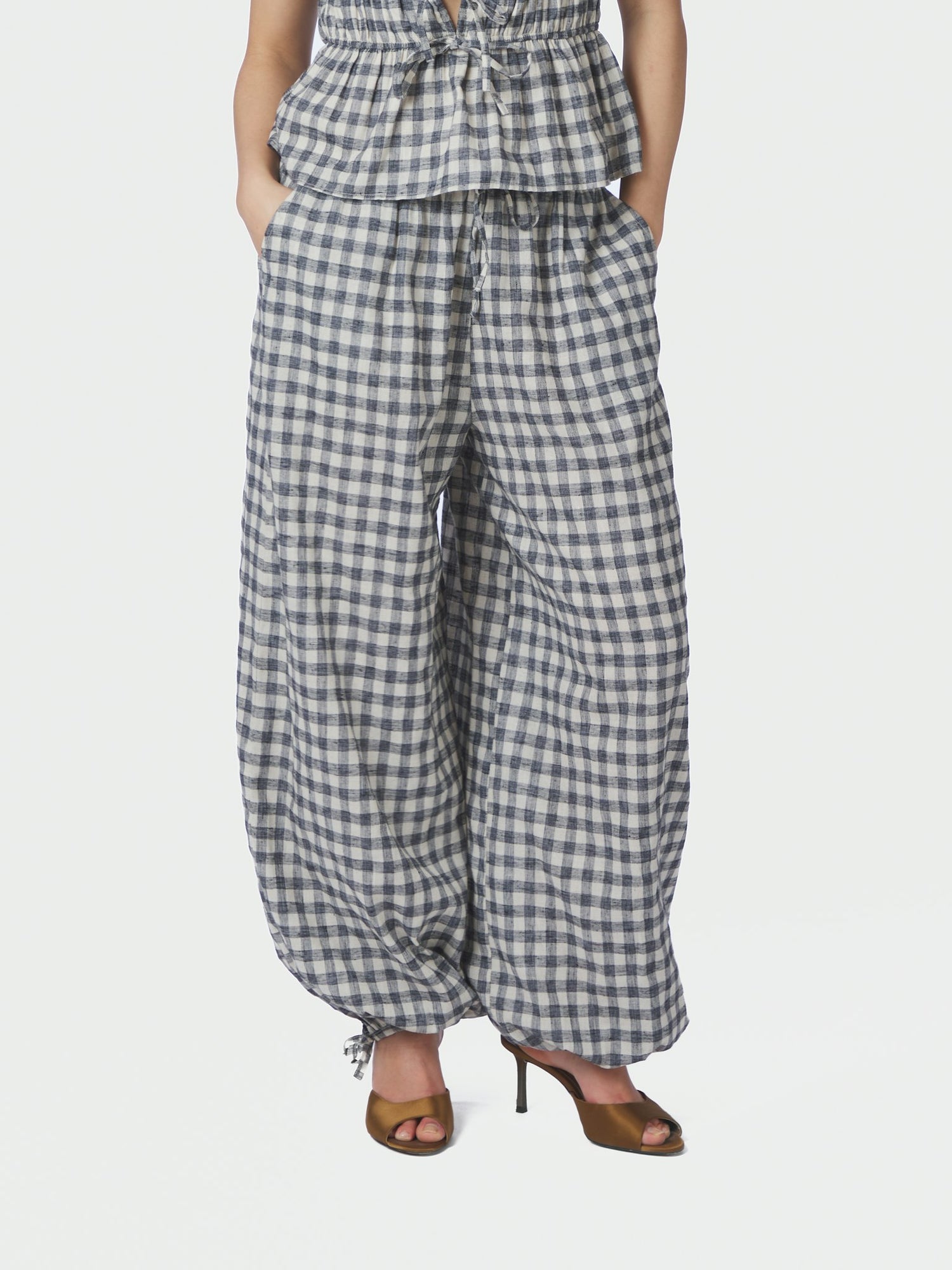 Roxane Balloon Check Pants - Black