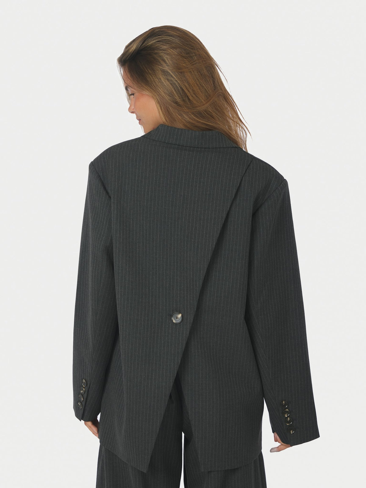 Aarielle Slim Pinstripe Blazer - Dark Grey Melange