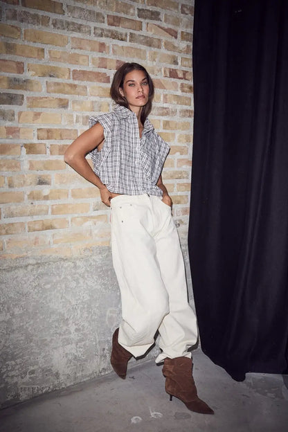Dinnie NS Mini Check Shirt - Off White / Beige