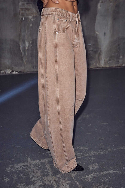 Drew Barrel Panel Jeans - Camel