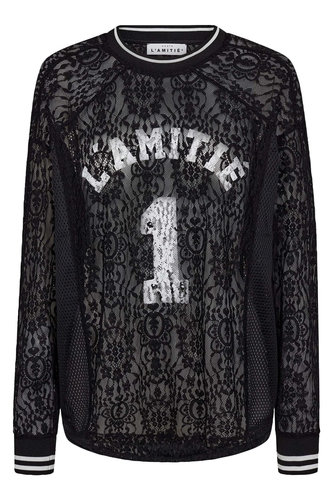 Lace LS Football Blouse - Black