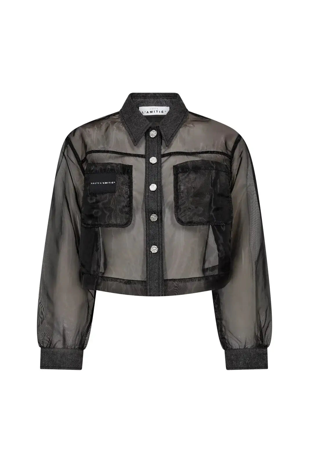 Organza Crop Denim Shirt - Black