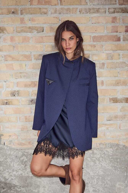 Navy Pin Overlap Blazer - Navy