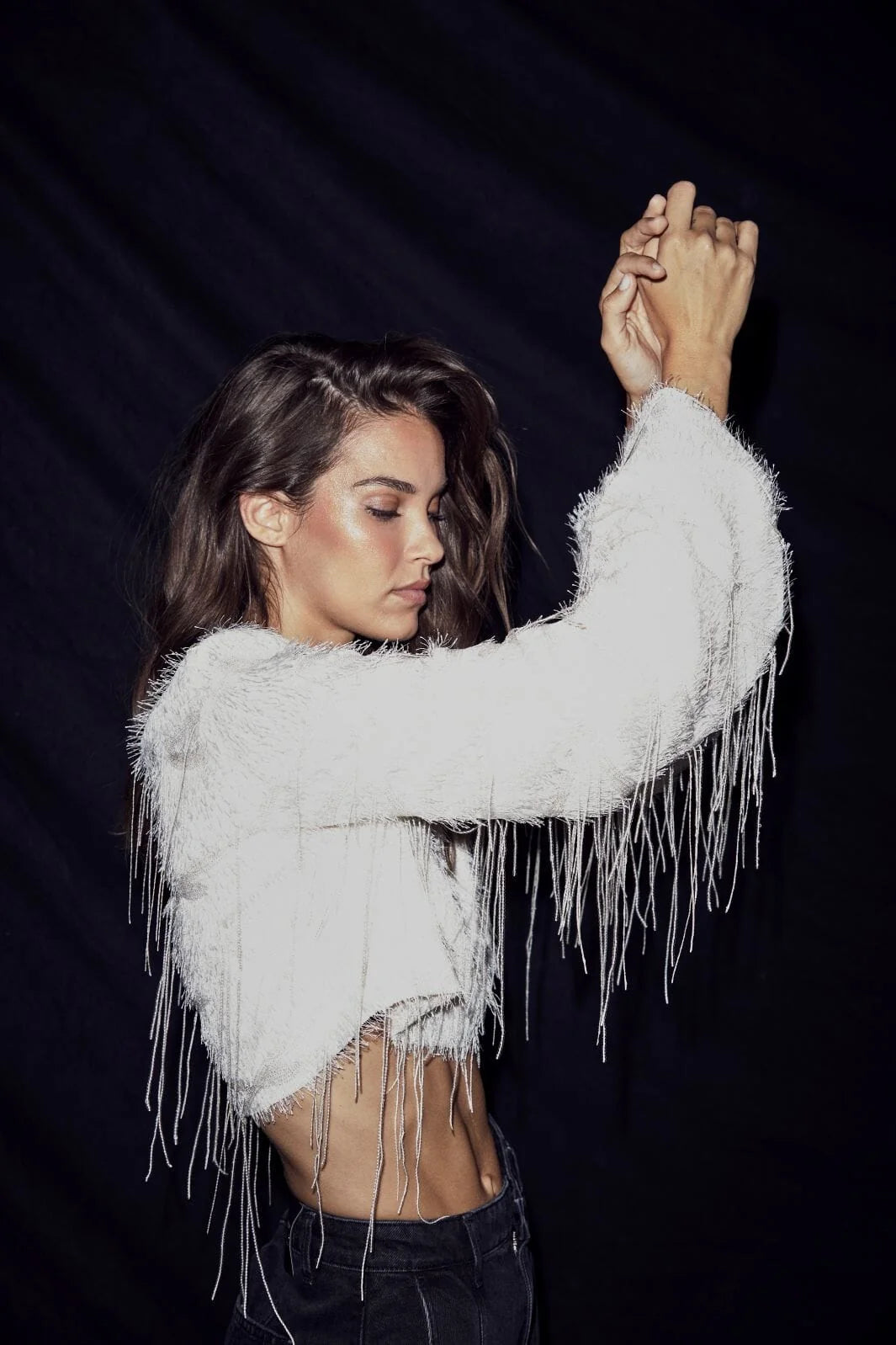 Sequin Fringe Blouse - Pearl