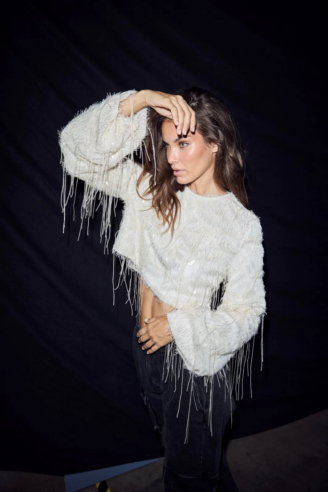 Sequin Fringe Blouse - Pearl