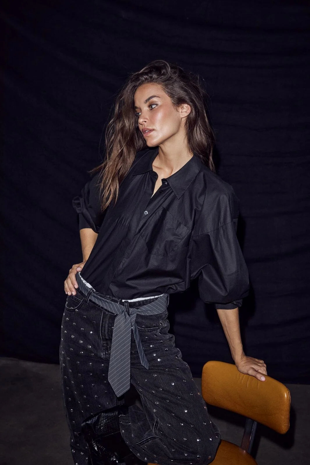 Sophie Din Coated Shirt - Black