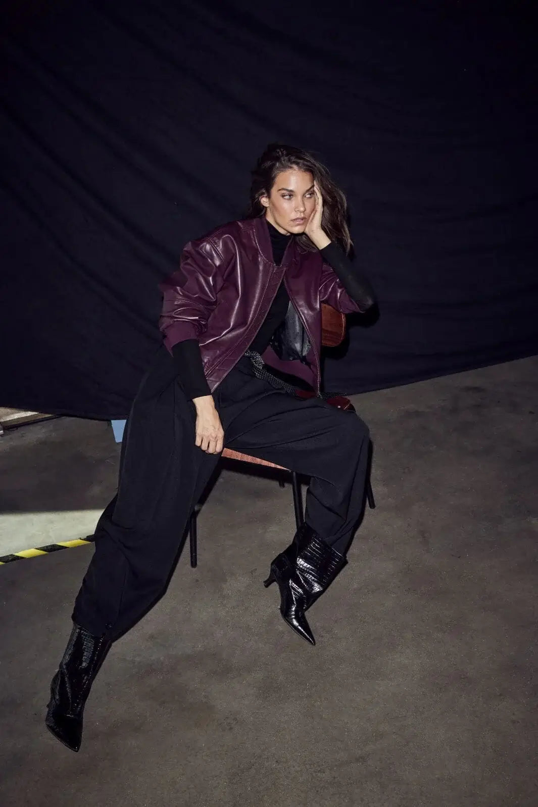 Yasmin Leather Bomber Jacket - Wine