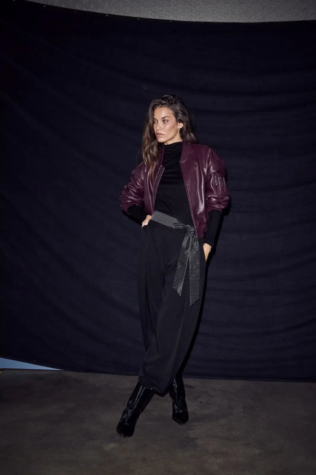 Yasmin Leather Bomber Jacket - Wine