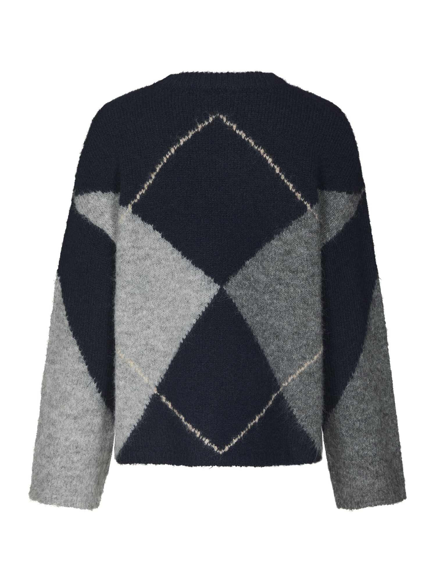 Inga Check Fluff Knit Blouse - Navy