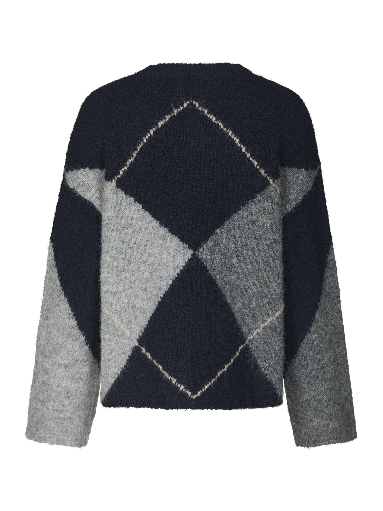 Inga Check Fluff Knit Blouse - Navy