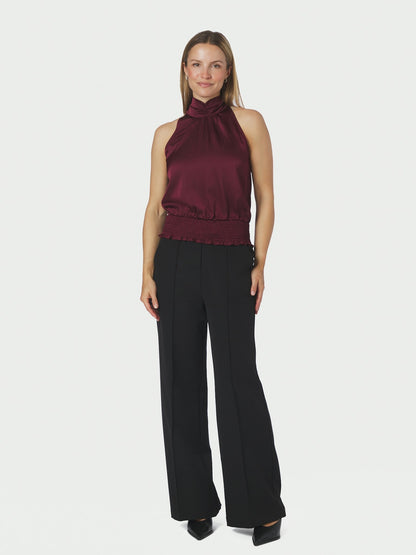 Jos Drapy Satin Top - Burgundy