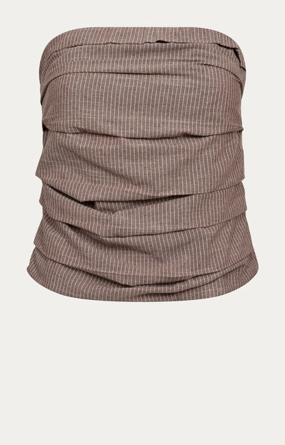 JihoCC Stripe Tube Top - Brown