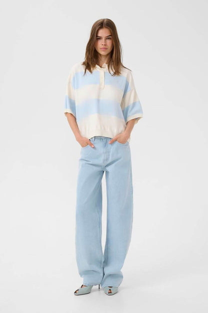 GZmaia SS Polo Pullover - Blue Finch Striped