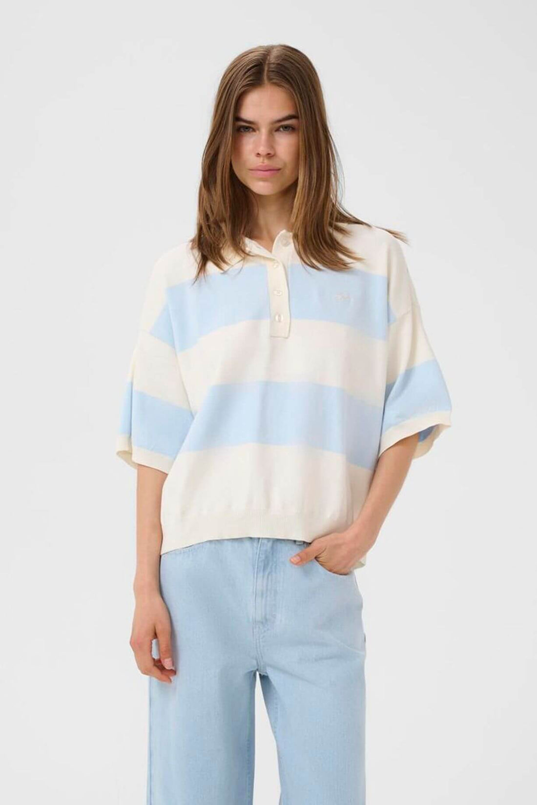 GZmaia SS Polo Pullover - Blue Finch Striped