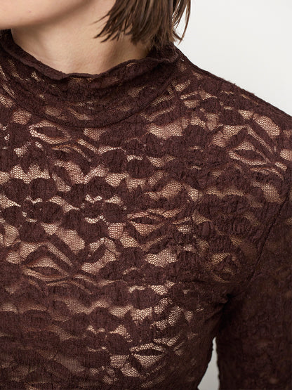 Irony Lace Turtle Neck Top – Espressobraun