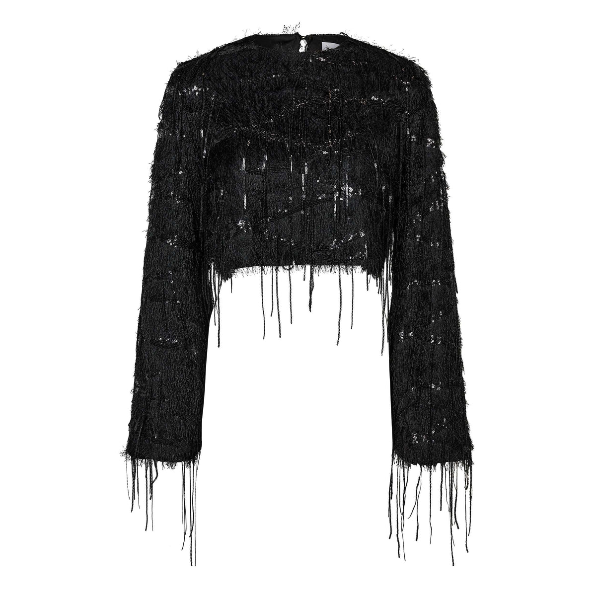Sequin Fringe Blouse - Black