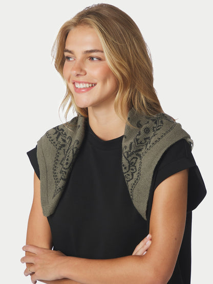 Adelina Paisley Knit Scarf - Army
