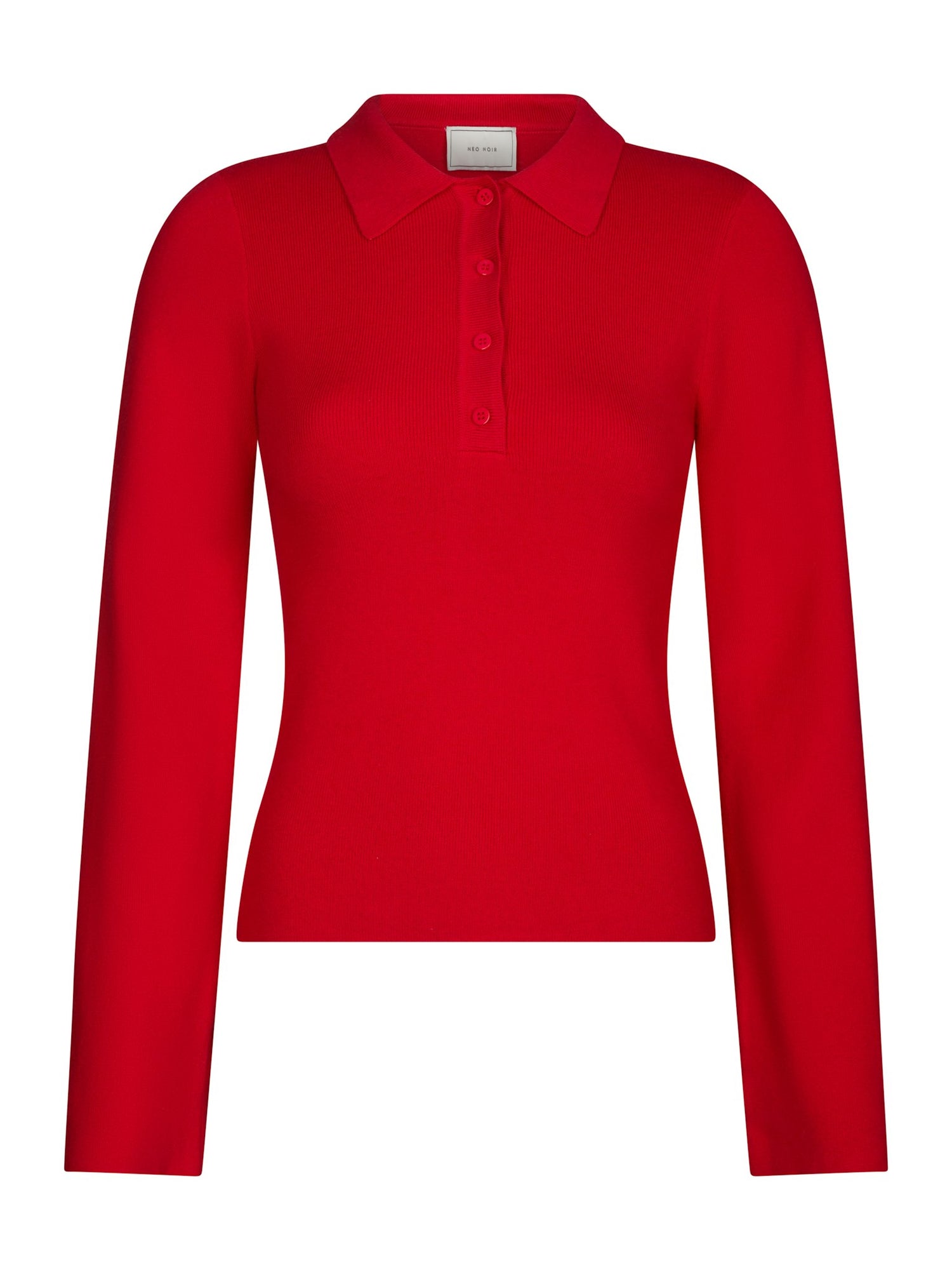 Fannya Ls Solid Knit Polo - Red