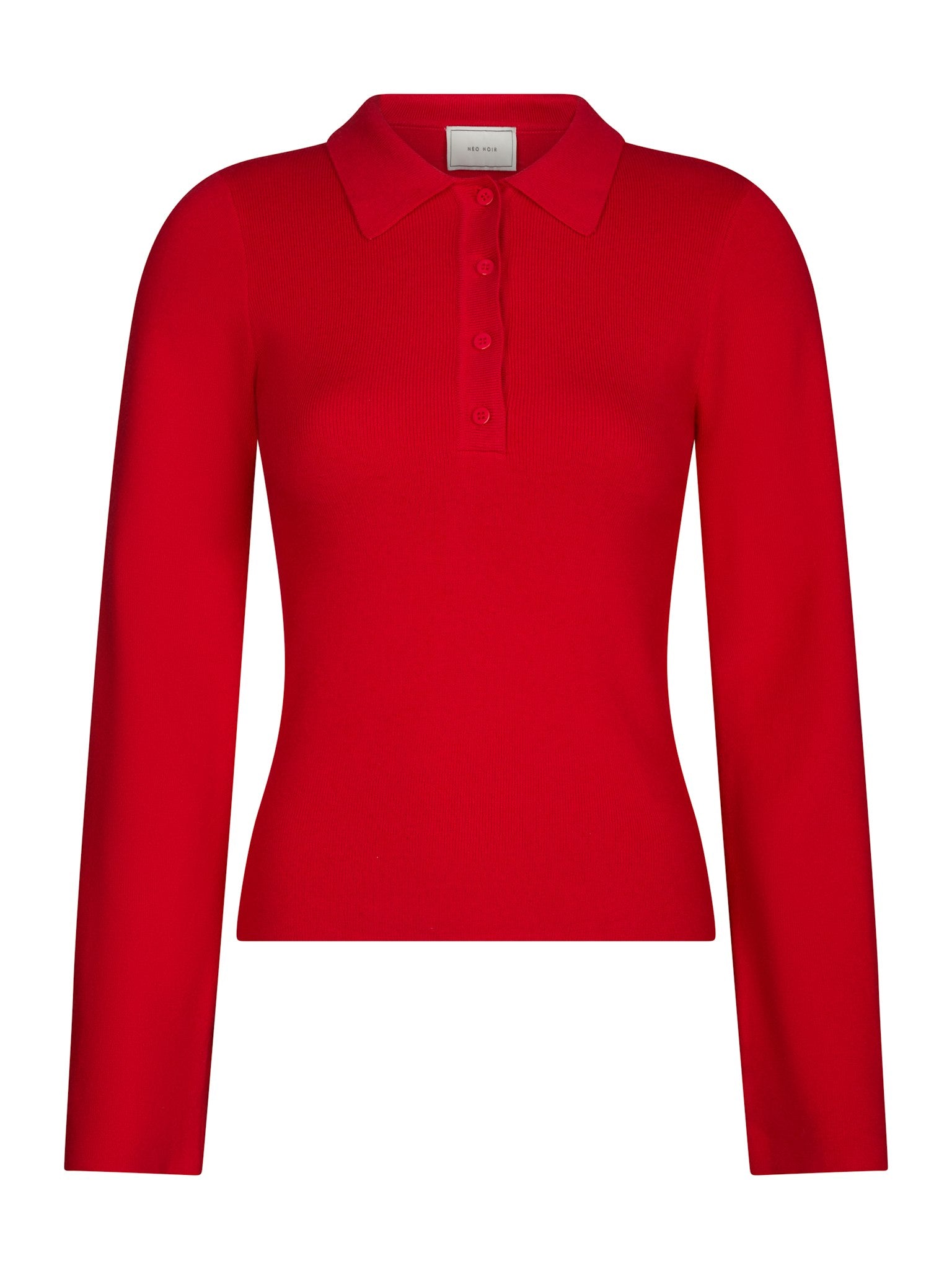 Fannya Ls Solid Knit Polo - Red