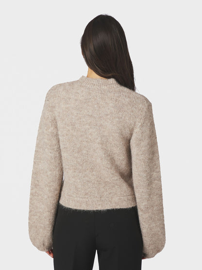 Gio Fluffy Knit Cardigan - Beige Melange