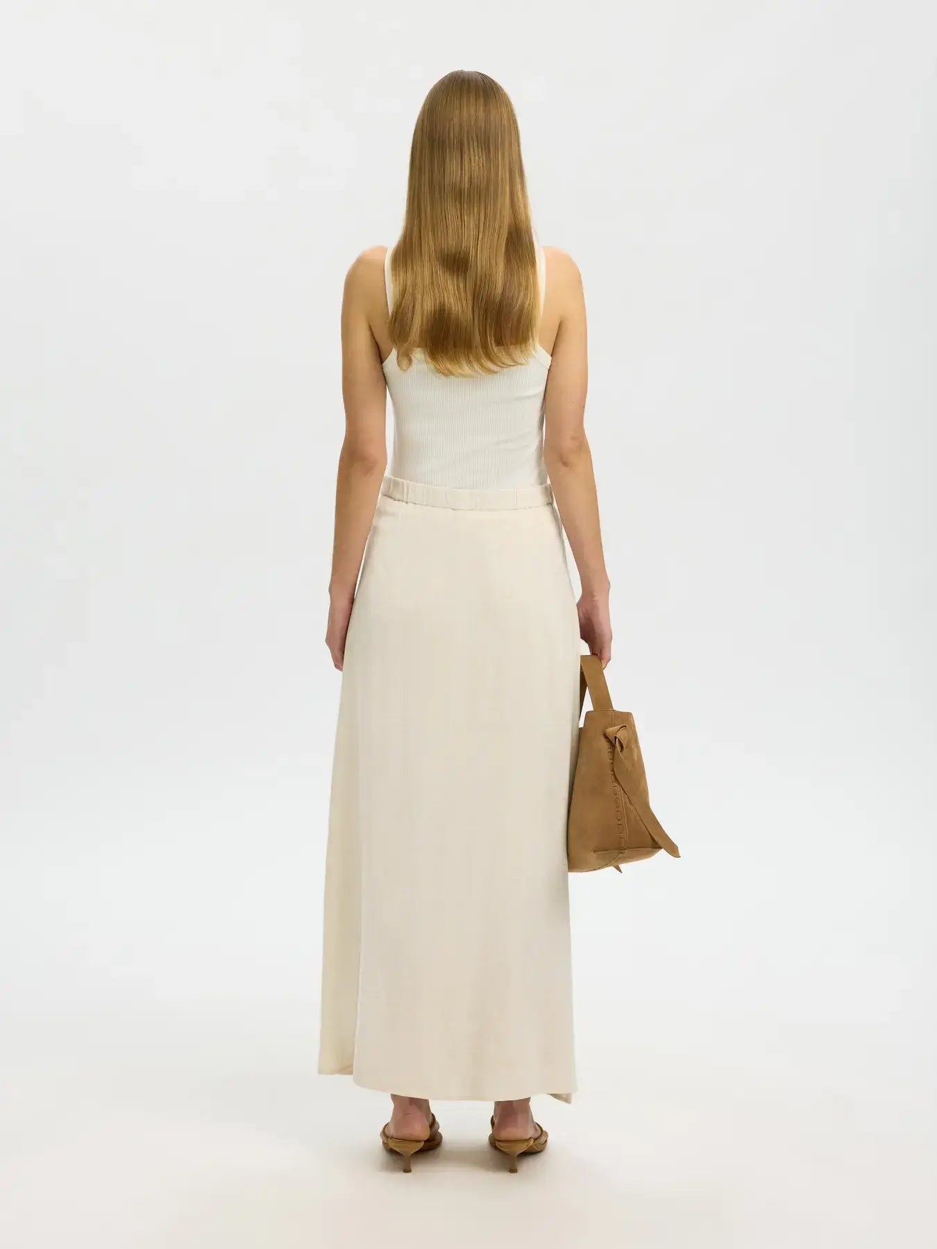 SLFviva HW Ankle Linen Blend Skirt - Sandshell