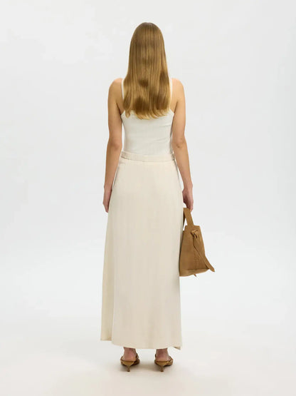 SLFviva HW Ankle Linen Blend Skirt - Sandshell