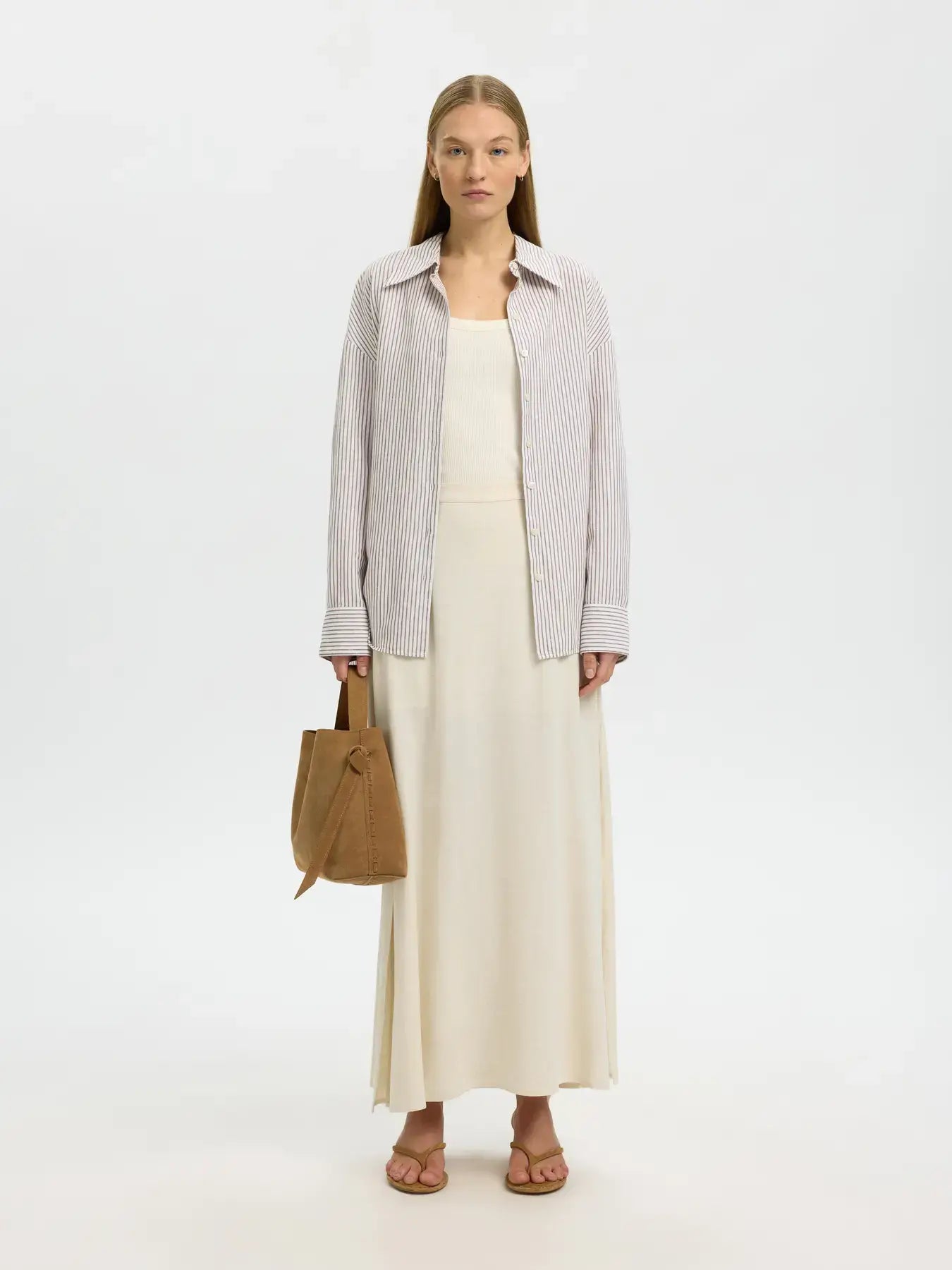 SLFviva HW Ankle Linen Blend Skirt - Sandshell