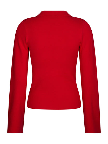 Fannya Ls Solid Knit Polo - Red