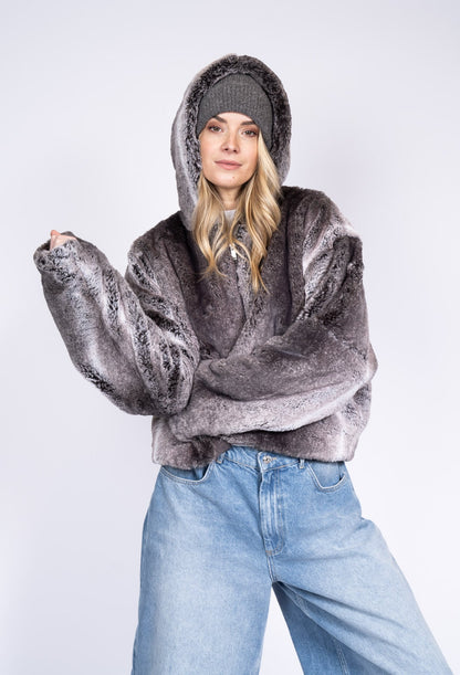 Lou Lou Fake Fur Jacket - Faux black/grey fur