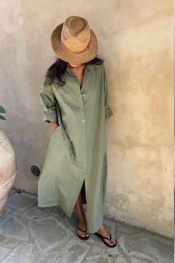 Long Button Dress - Green