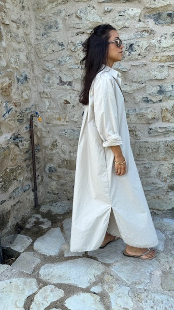 Long Button Dress - Sand