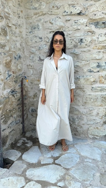 Long Button Dress - Sand
