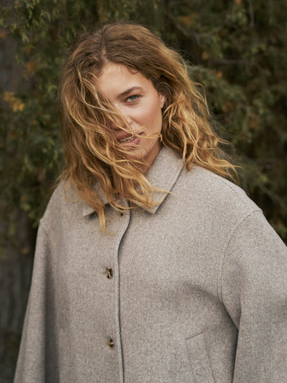 Hamra Herringbone Twill Jacket - Beige Melange