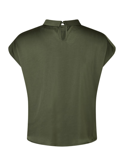 Fleur Drapy Satin Blouse - Army