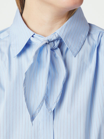 Rochelle Scarf Fine Stripe Shirt - Light Blue