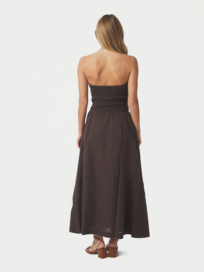 Kima Linen Dress - Dark Brown