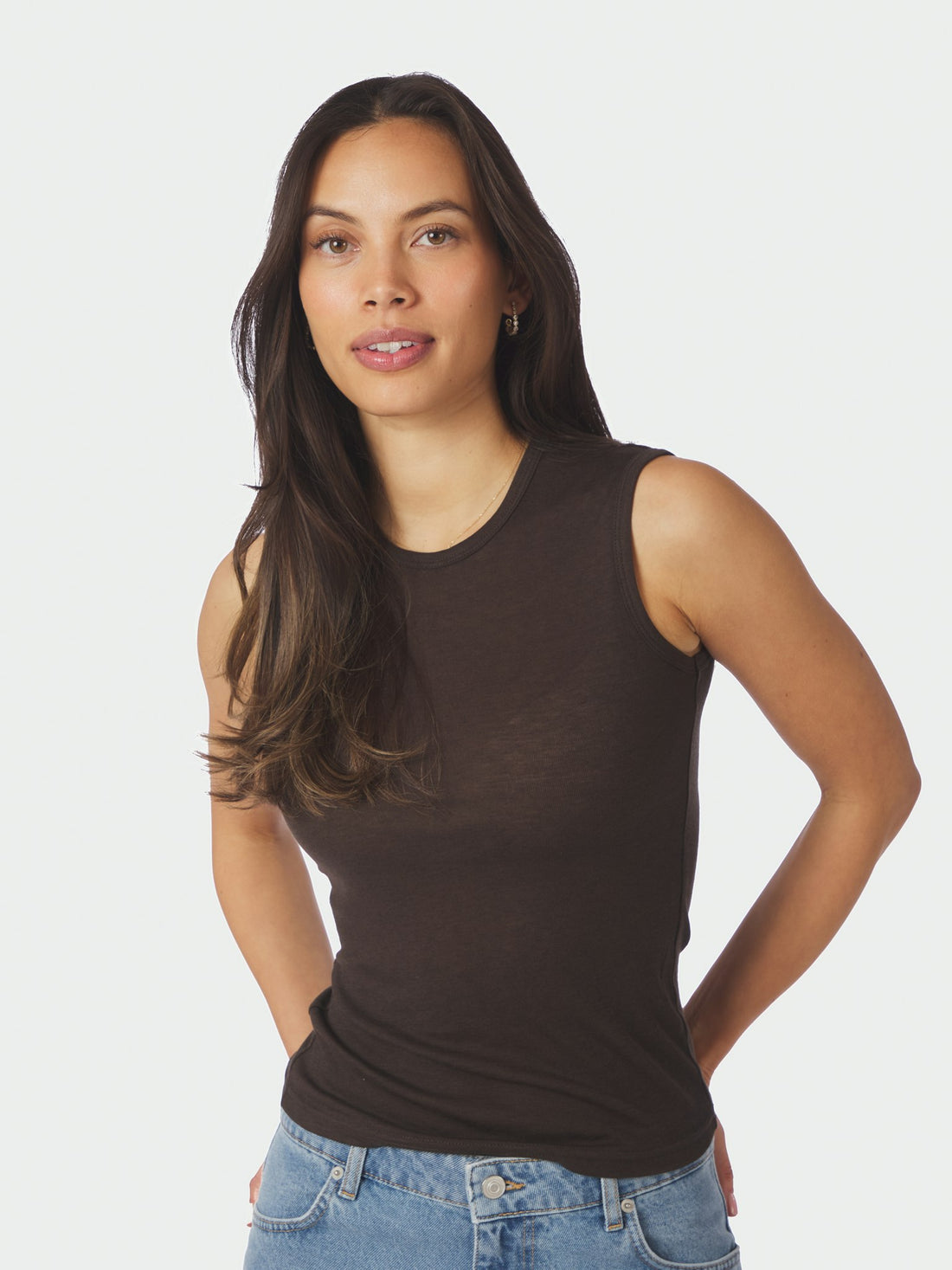 Nimbi Fine Rib Top - Dark Brown