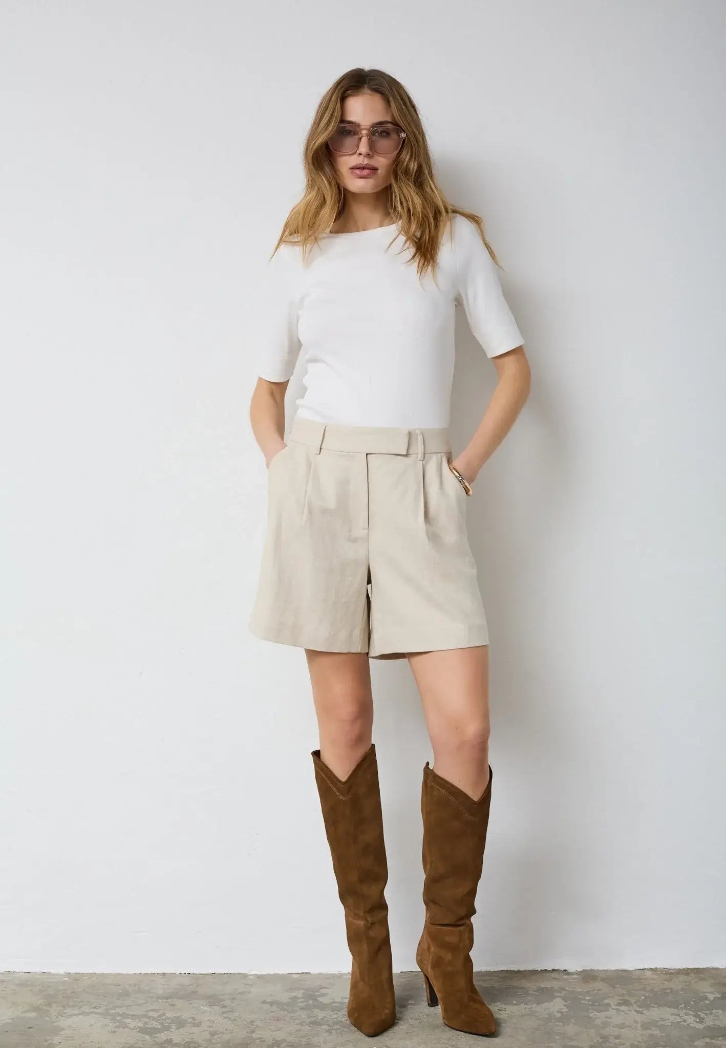 LeenaCC Linen Pleat Shorts - Bone