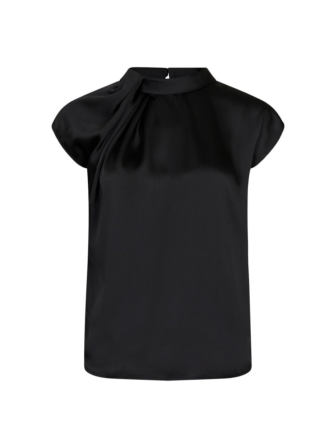 Fleur Drapy Satin Blouse - Black