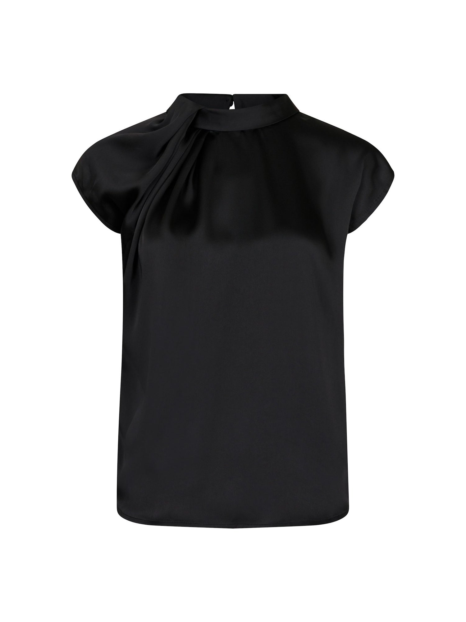 Fleur Drapy Satin Blouse - Black