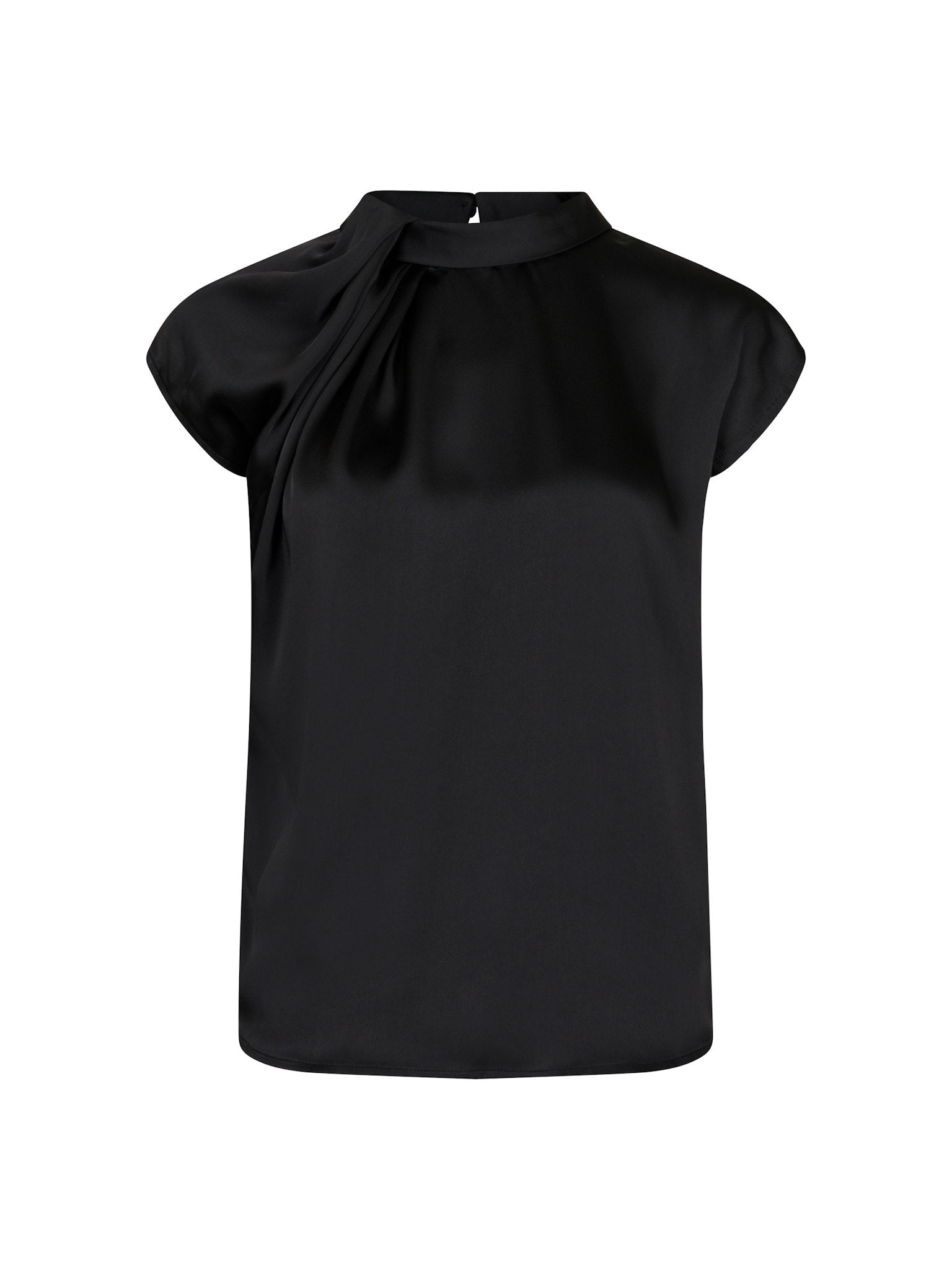 Fleur Drapy Satin Blouse - Black
