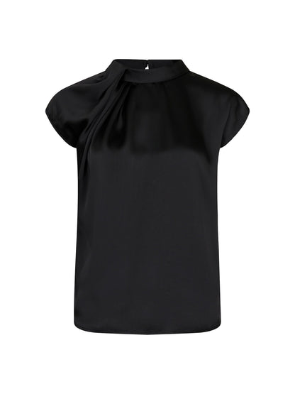 Fleur Drapy Satin Blouse - Black