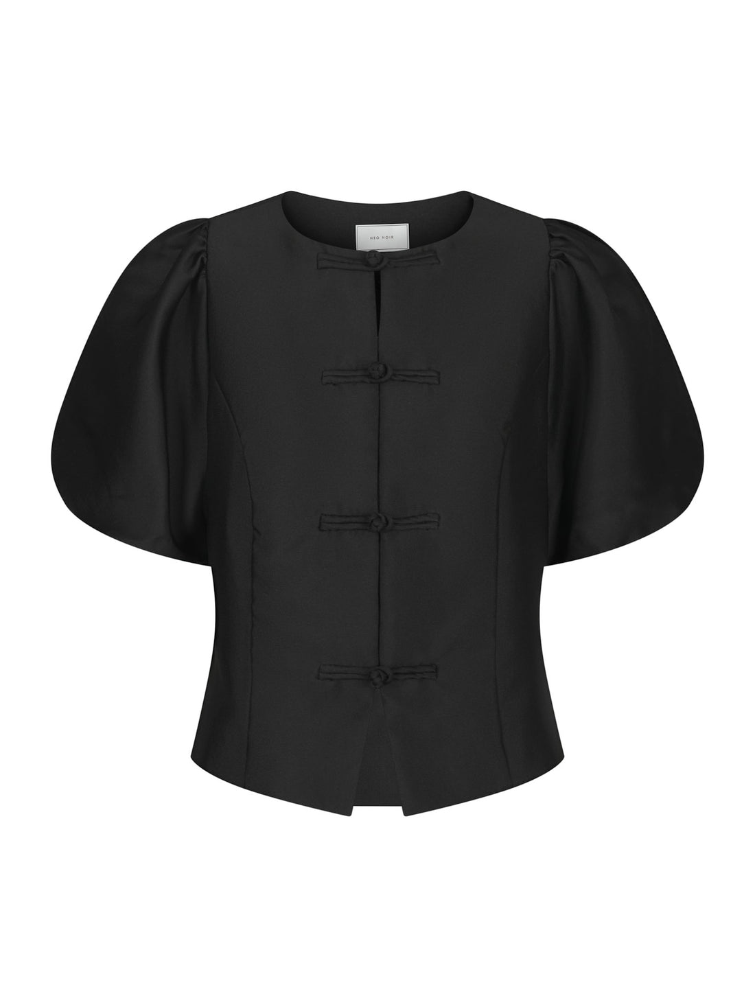 Anela Mandarin Dull Satin Blouse - Black