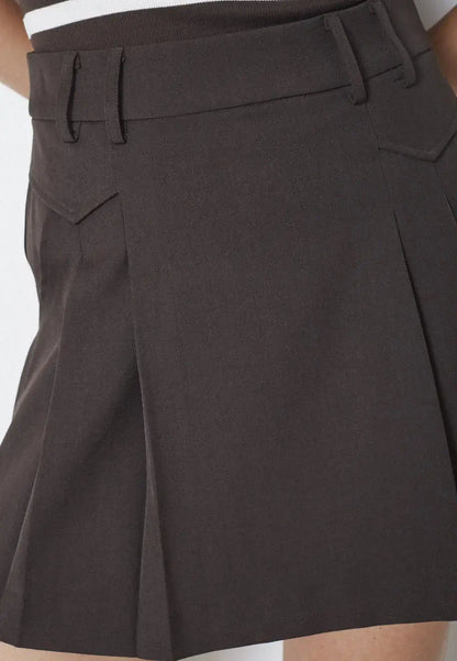 LunaCC Pocket Pleat Mini Skirt - Dark Brown
